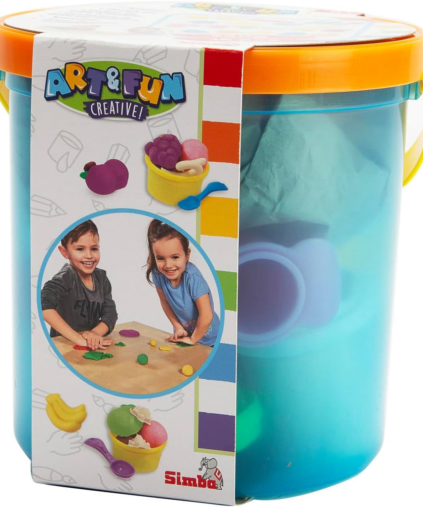 Simba A&F Dough Set Fruit Bucket, 16-Piece Modeling Playset for Creative Play, Safe Soft Dough with Fruit Shapes, Art and Fun Activity Set for Kids 3+