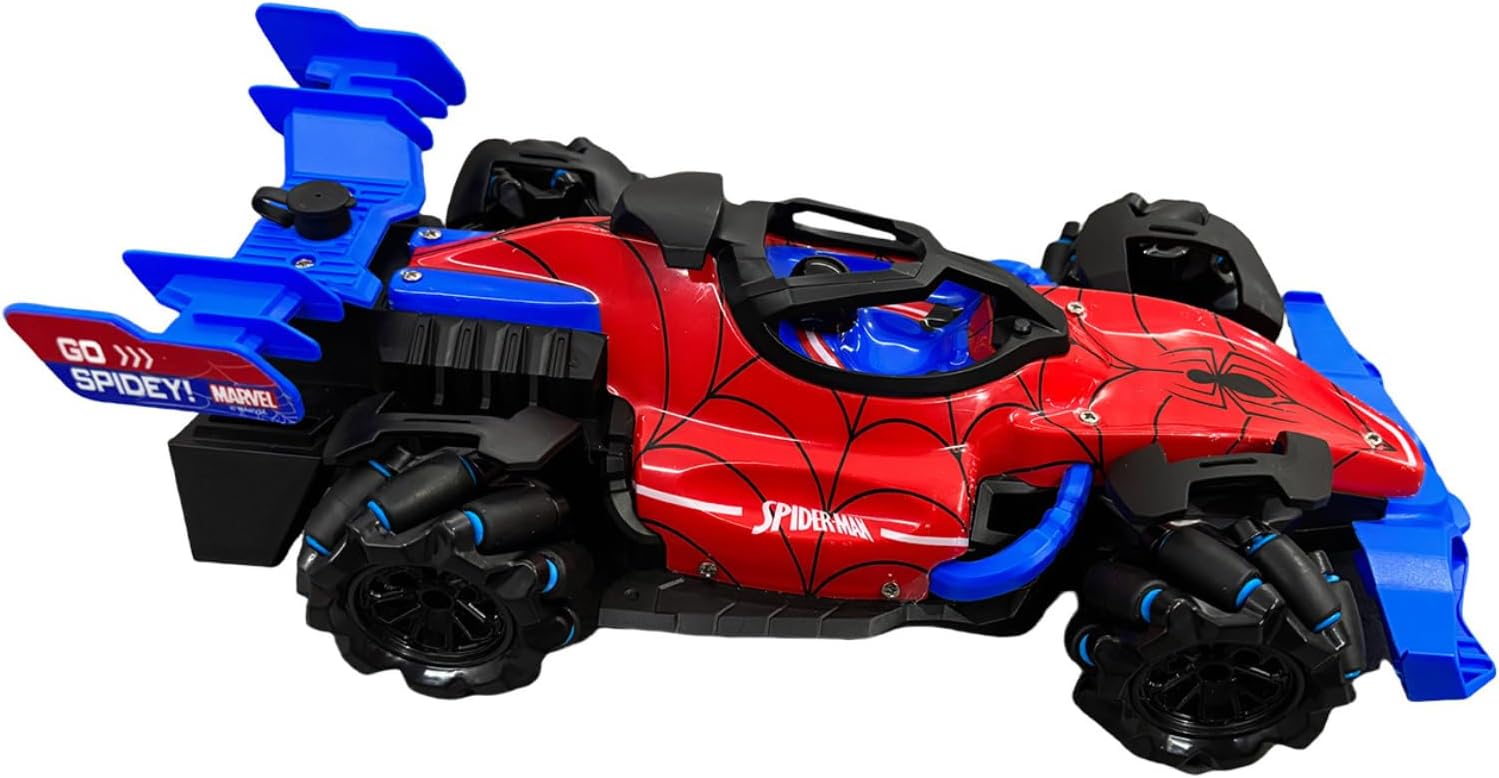 Marvel Spider-Man Aero Spitz GT RC Stunt Car – 2.4 GHz Remote Control Drifting Vehicle with Mecanum Wheels, Water Mist Spray, Music & LED Lights, 360° Spins, Official Marvel Toy for Kids Ages 6+