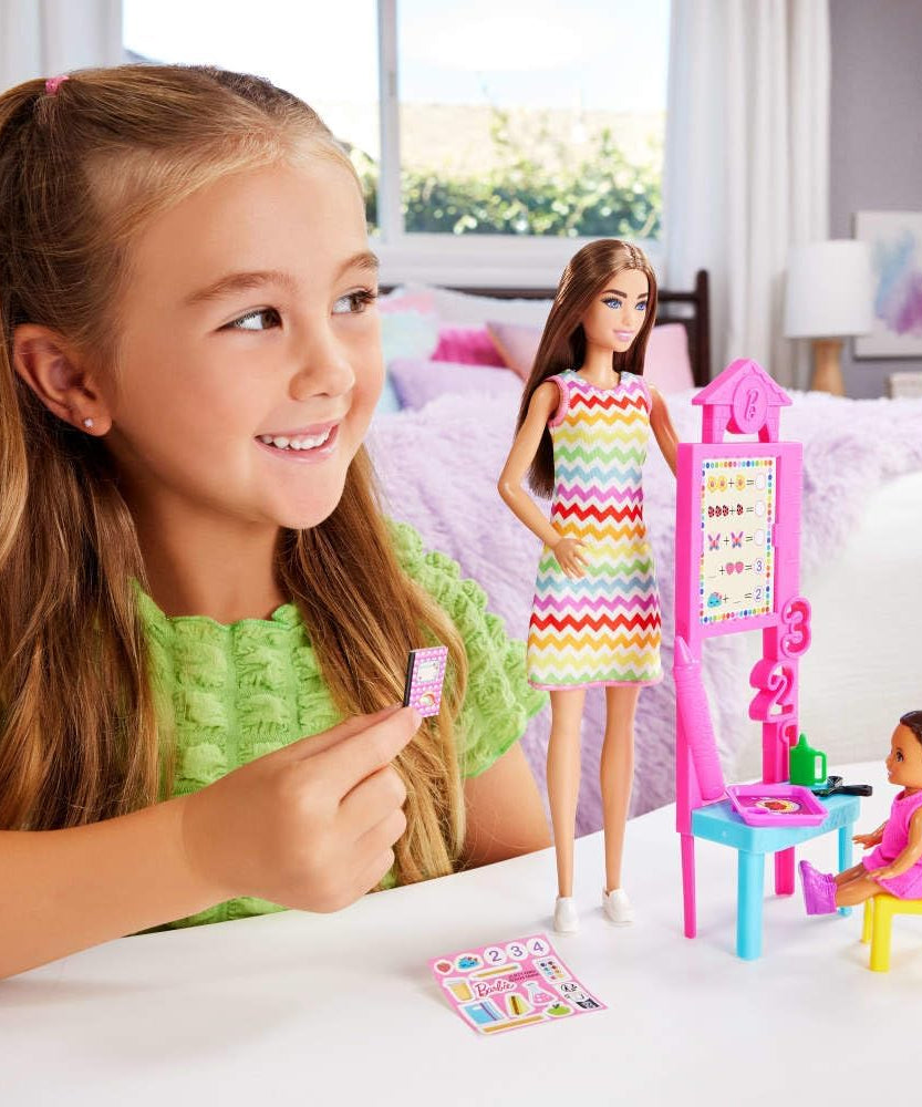 Barbie Teacher Doll with Brunette Fashion, 1 Toddler, & Classroom Accessories, Career Playset for Kids 3+