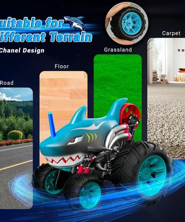 Crazon 1:14 Shark Stunt RC Car, 5 Wheel Anti Flip Design, 360° Spin, Drift Action, Rear Wheel Standing, 2.4GHz Remote Control Car for Kids 3+