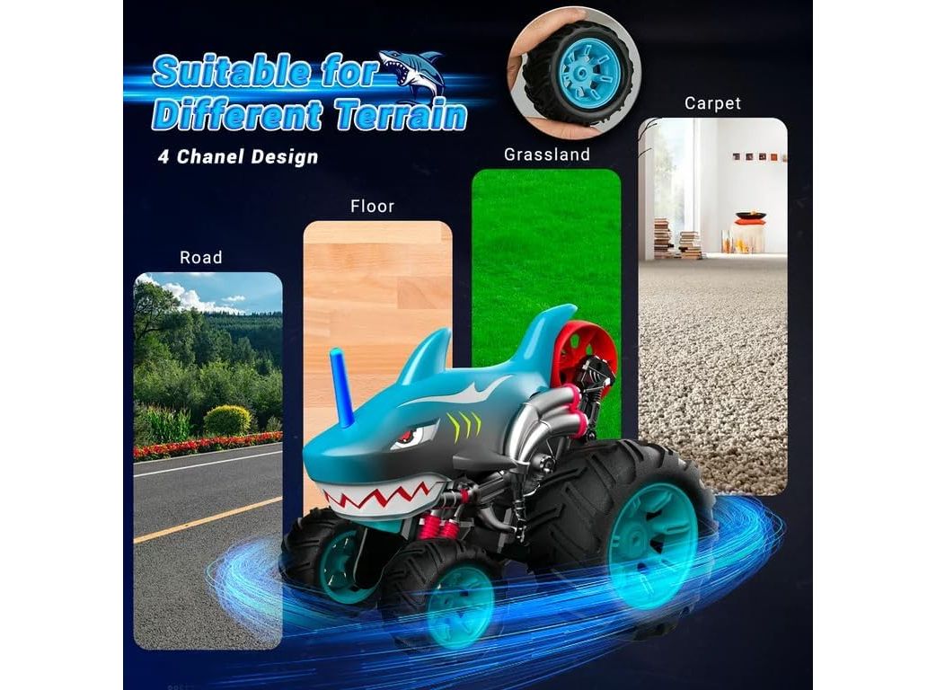 Crazon 1:14 Shark Stunt RC Car, 5 Wheel Anti Flip Design, 360° Spin, Drift Action, Rear Wheel Standing, 2.4GHz Remote Control Car for Kids 3+
