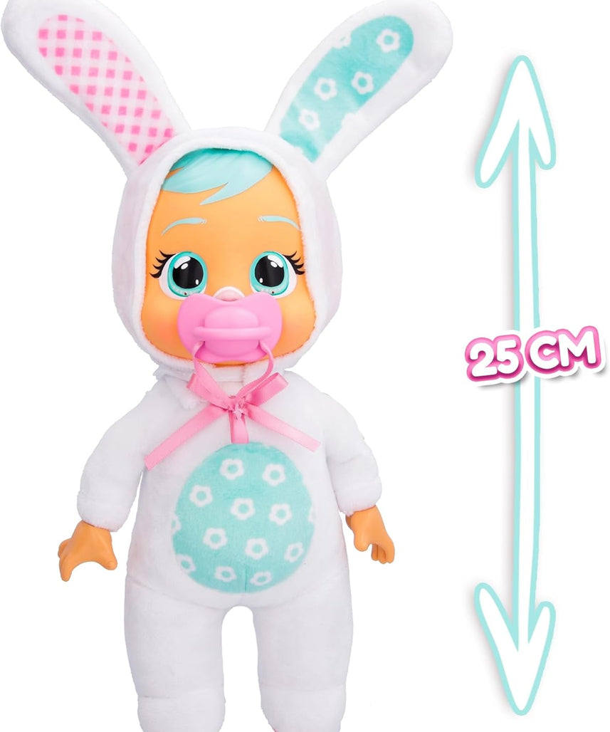 Cry Babies Tiny Cuddles Bunnies Honey - 9 inch Baby Doll, Cries Real Tears, White Bunny Themed Pajamas
