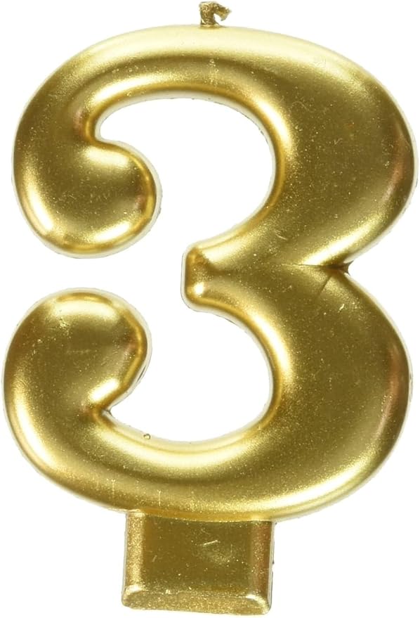 Amscan Number 3 Metallic Gold Candle, 1ct, 3 1/4"