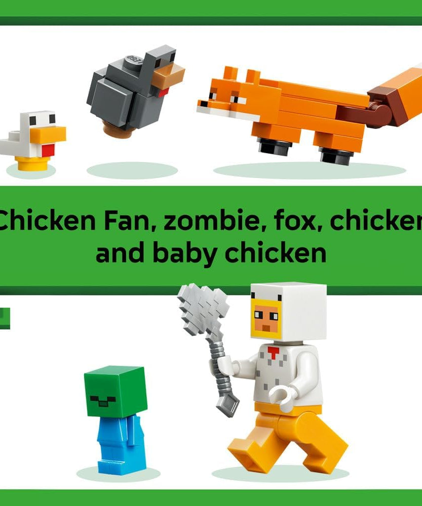 LEGO Minecraft Chicken Farm - Building Toy w/a Chicken Fan Minifigure, Baby Zombie & Fox Mob Figures - Gamer Gift for 7+ Year Old Boys & Girls - 21585