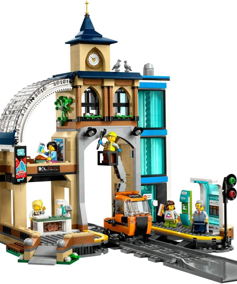 LEGO City Central Train Station Set - incl. a Maintenance Vehicle Toy, Working Lift, 2 Platforms & a Track Piece, plus 6 Minifigures - Creative Ramadan Gift for 7+ Year Old Boys & Girls - 60469