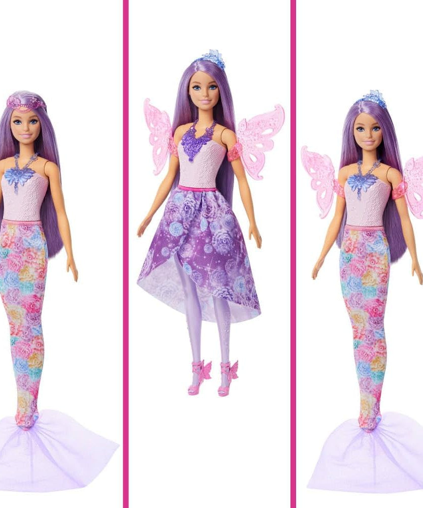 Barbie Doll with Clothes & Accessories, Fantasy Fashion Pack with 8 Accessories Including Mermaid Tail, Fairy Wings, Royal Necklaces, Shoes & More for 10+ Looks