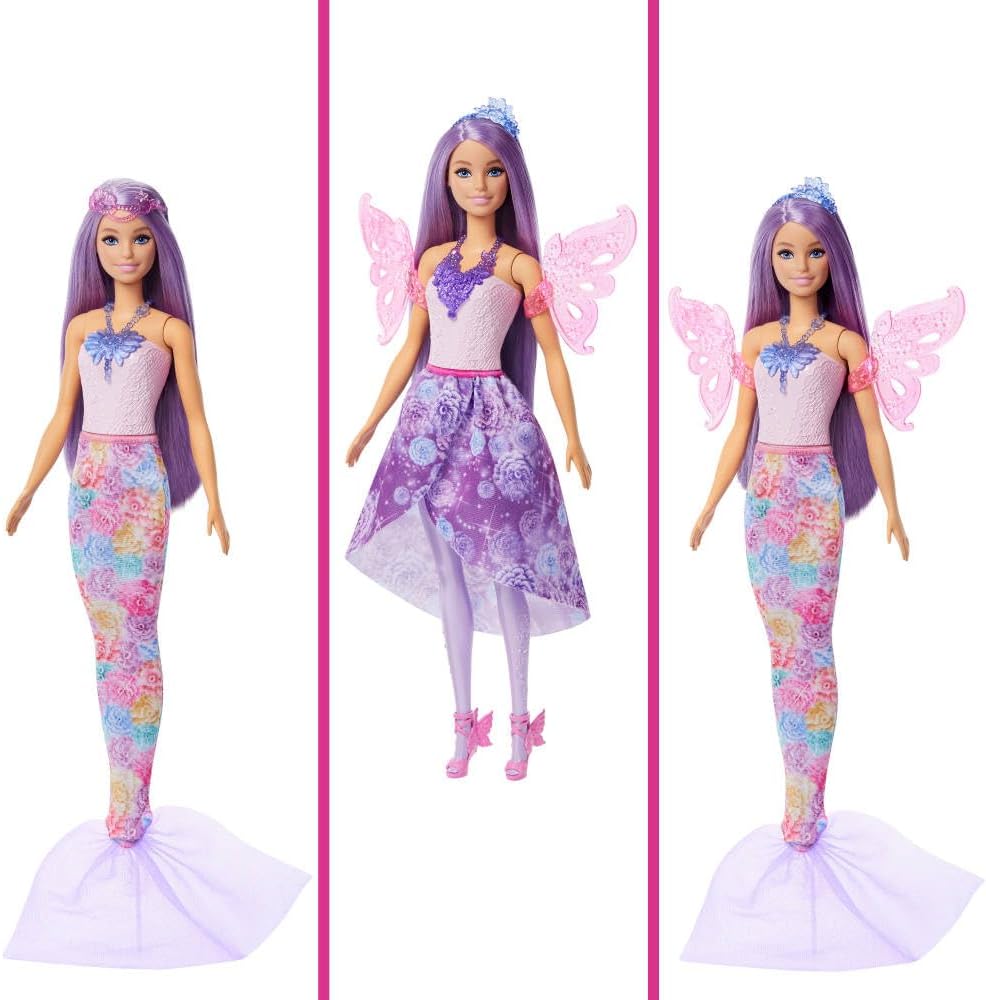 Barbie Doll with Clothes & Accessories, Fantasy Fashion Pack with 8 Accessories Including Mermaid Tail, Fairy Wings, Royal Necklaces, Shoes & More for 10+ Looks