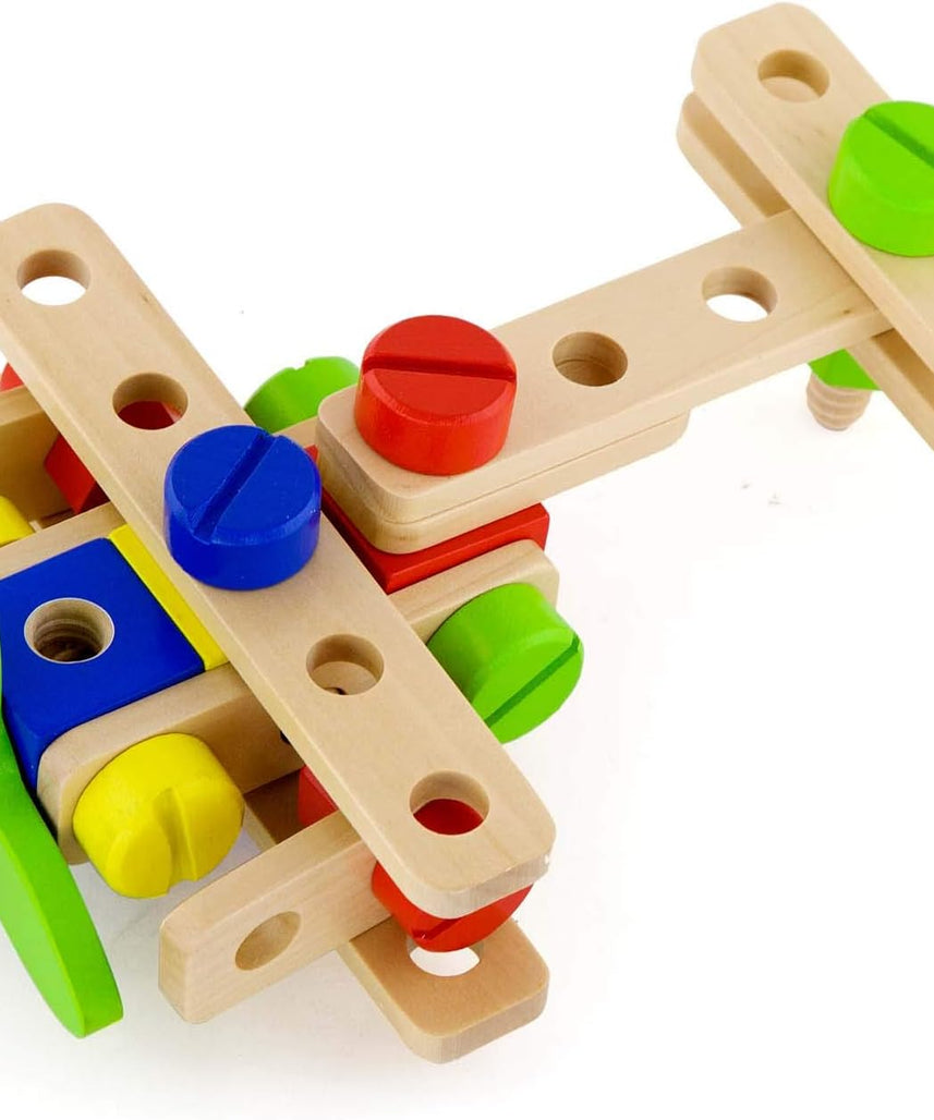 Viga Construction Block Set 68pcs, Wooden Building Blocks for Boys and Girls 3+, Creative Toy for Imaginative Play, Non-Toxic, Stacking and Construction Set