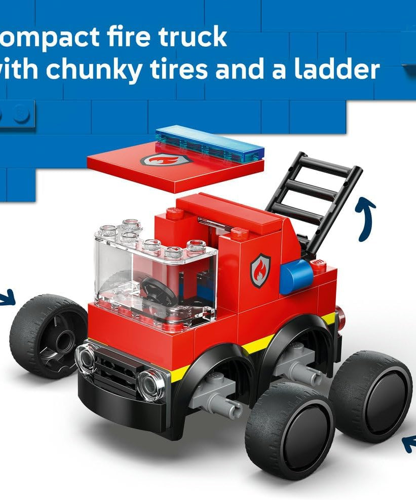 LEGO City Rides – Fire Engine Toy - Emergency Vehicles Building Set w/a Firefighter Junior Minifigure - Party Bag Fillers - Small Collectible Gift for 5+ Year Old Boys - 60482