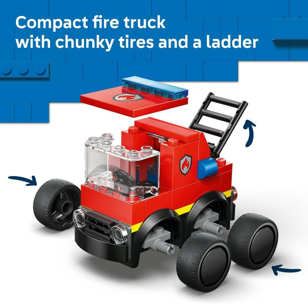 LEGO City Rides – Fire Engine Toy - Emergency Vehicles Building Set w/a Firefighter Junior Minifigure - Party Bag Fillers - Small Collectible Gift for 5+ Year Old Boys - 60482