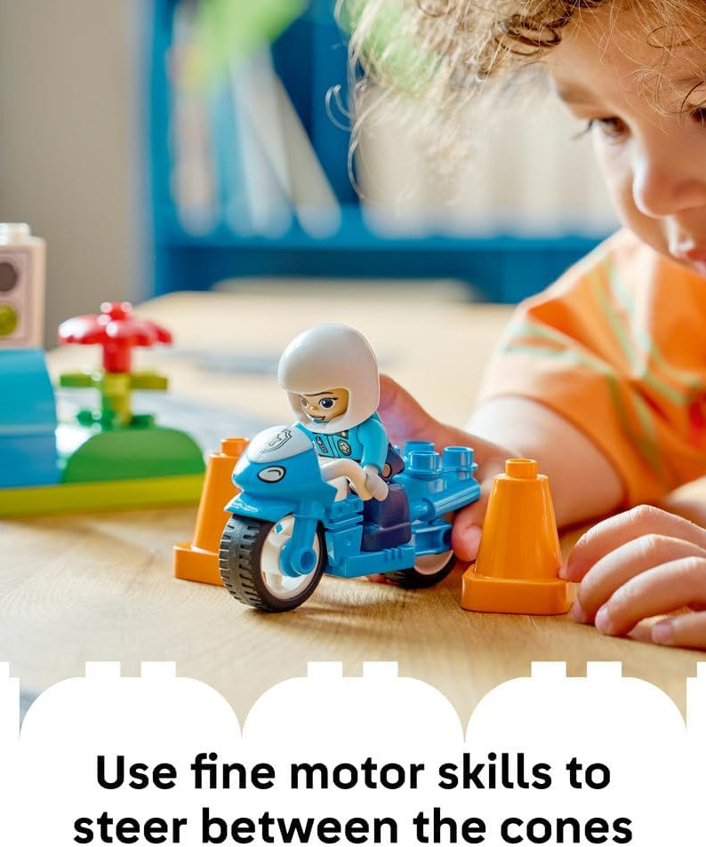 LEGO DUPLO Blue Police Motorcycle - Educational Motor Skills Toy for Toddlers - incl. a Motorbike, Officer Figure, Traffic Lights - Birthday Gift for 2+ Year Old Boys & Girls - 10471