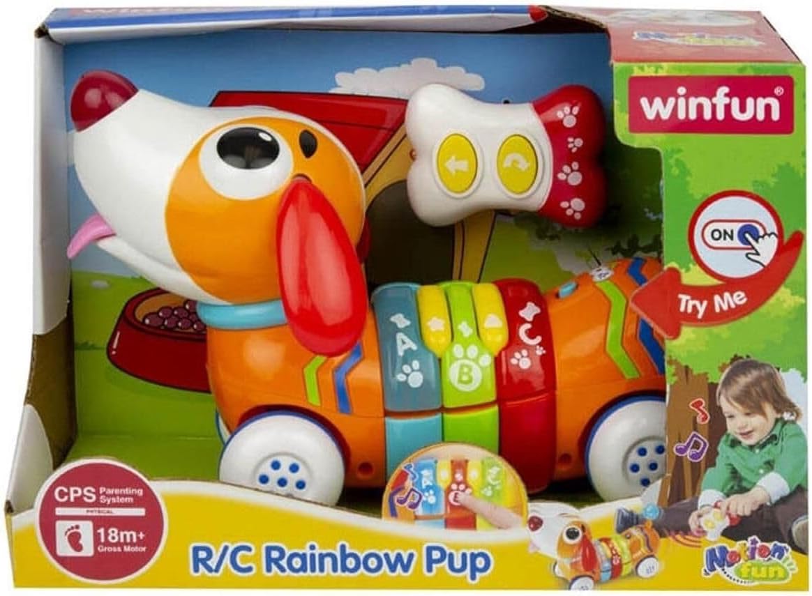 WinFun Activity Remote Control Puppy Toy, Interactive Walking Dog with Sounds, Lights, Letters and Shapes Learning Toy for Toddlers 3+ Months