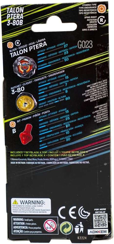 Takara Tomy Beyblade X Talon Ptera 3-80B, Balance Type Top with Customizable Parts, Bey Toy for 8+ Year Old Boys and Girls, Spinning Toys, Battle Tops