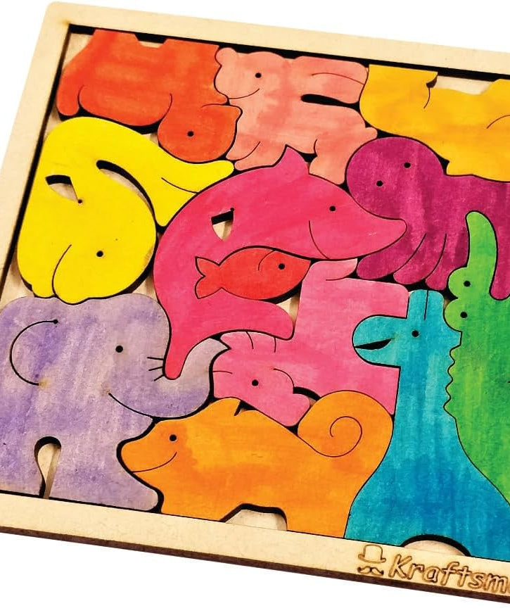 Kraftsman Color Your Own Wooden Animal Puzzle with Sketch Color Kit, DIY 12 Piece Creative Coloring Jigsaw for Kids, 4+ Years