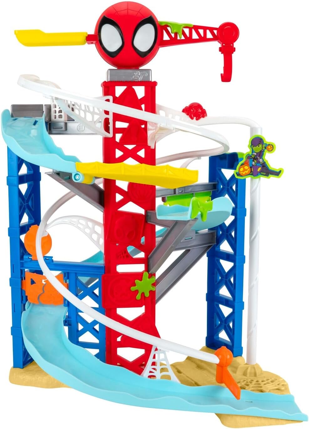 Spidey N Friends Construction Zone Chaos Track Set, Deluxe 2-Foot High Race Track Features Zip Line, Action Zones, & 2 Separate Tracks with Two 3-Inch Vehicles, Kids Toys, Gift, Playset, 3 Years+