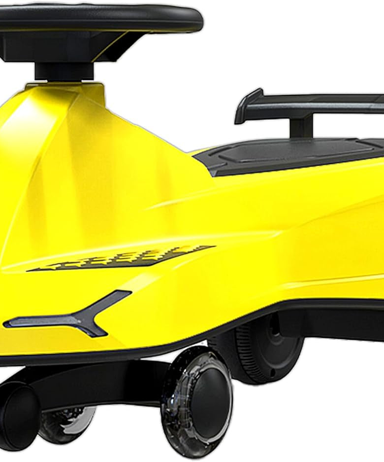 سيارة لامبورغيني سوينغ كار للأطفال، صفراء، أضواء وأصوات، دوران 360 درجة، جناح خلفي متحرك، رخصة لامبورغيني رسمية