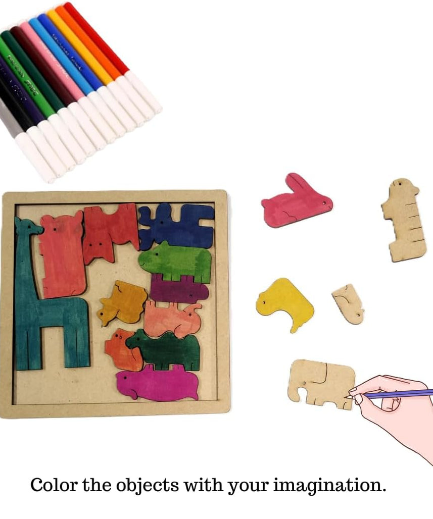 Color Your Own Animal Puzzle 16 Pieces with Sketch Color Kit Creative DIY Puzzle for Kids Ages 4+