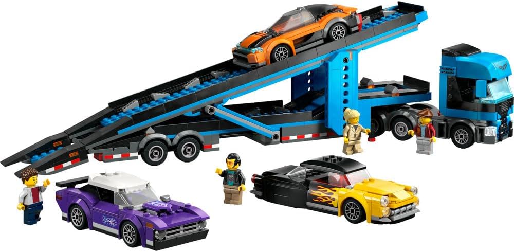 LEGO City Car Transporter Truck with Sports Cars, 4 Vehicle Toy Set for 7 Plus Year Old Kids, Boys & Girls, with Trailer and 4 Minifigures for Imaginative Play, Creative Gift Idea 60408
