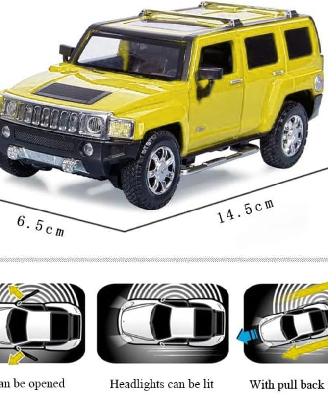 D-power Hummer H3 Die-Cast Model Car – 1:32 Scale, Yellow, Pull-Back SUV Toy, Ages 3+