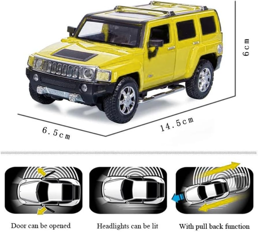 D-power Hummer H3 Die-Cast Model Car – 1:32 Scale, Yellow, Pull-Back SUV Toy, Ages 3+
