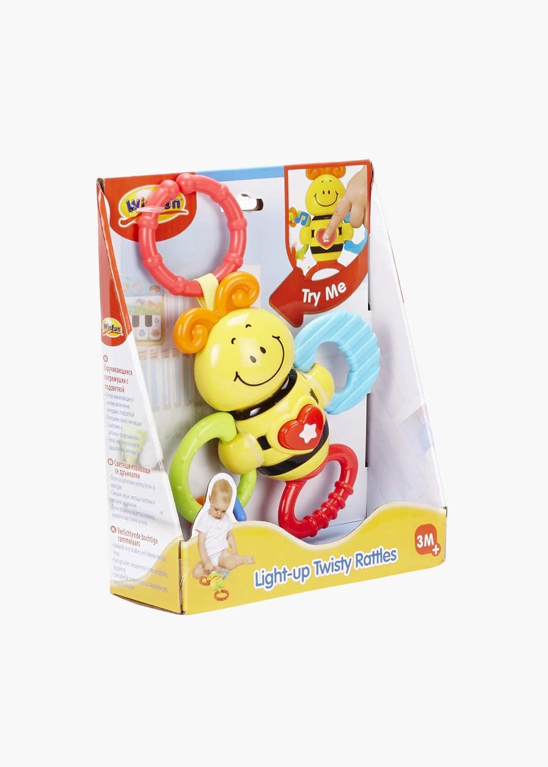 WinFun Light-Up Twisty Rattle Bee – Sensory Teether & Rattle with Flashing Lights, Twist Motion & Textured Grip for Babies 3 Months+