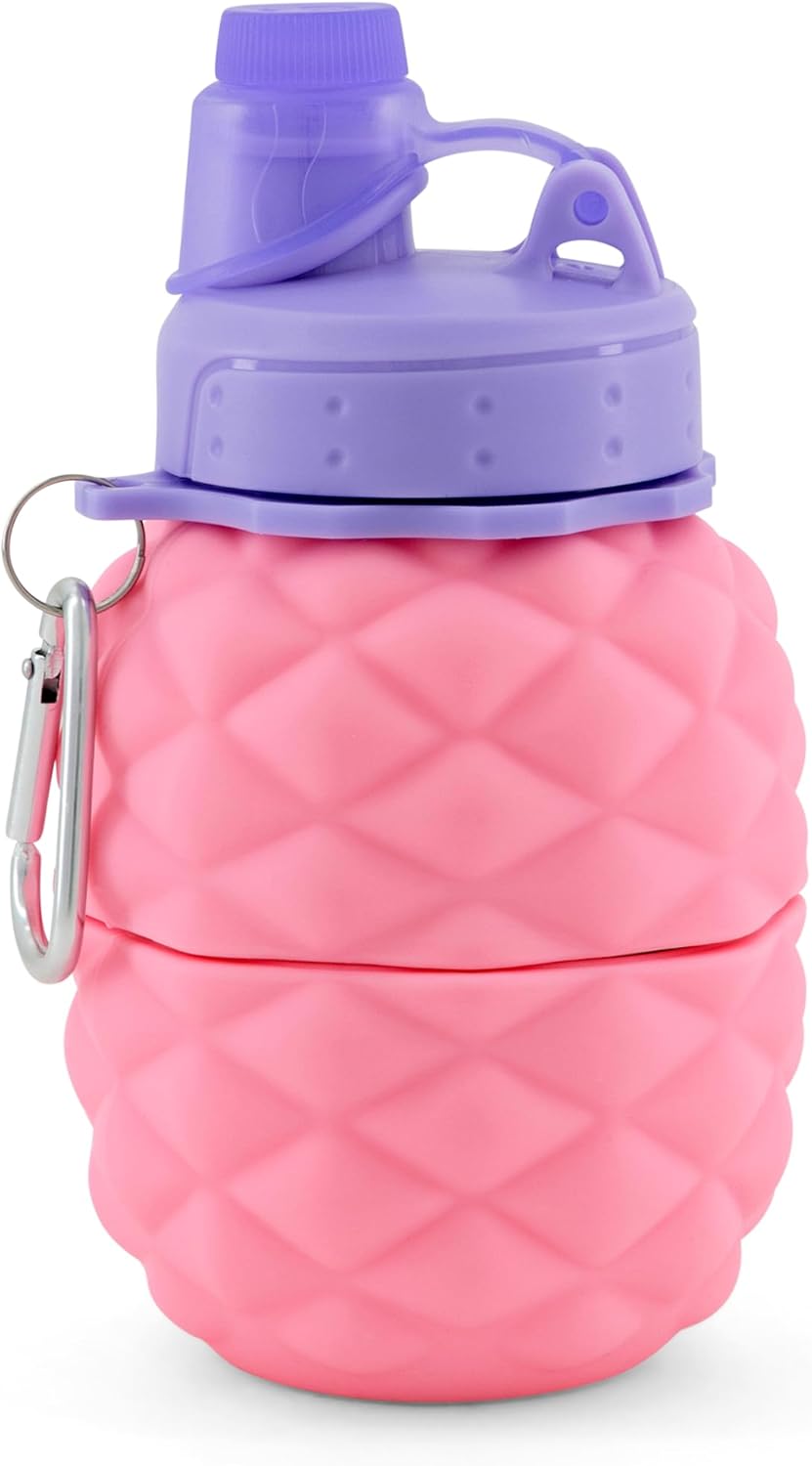 Fulla Expandable Water Bottle for Kids, Collapsible Silicone Cup with Butterfly Hair Clip, Tattoo Sticker & Gem Sheet, Ages 5+