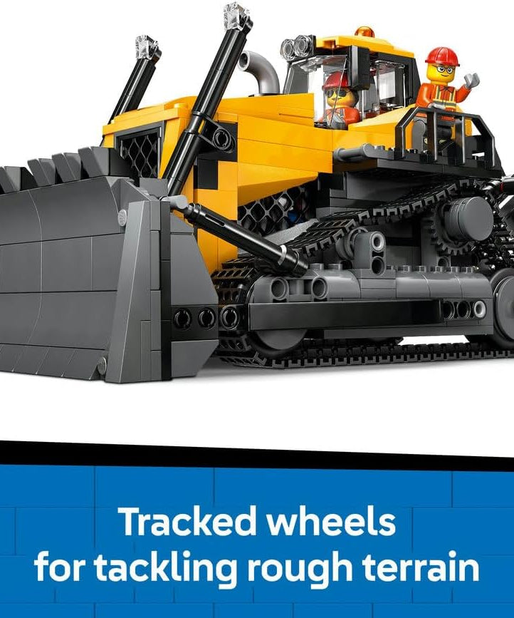 LEGO City Yellow Bulldozer Toy - Large Construction Vehicle Building Set - incl. 3 Minifigures plus Loose Bricks & Road Signs - Birthday Gift for 8+ Year Old Boys - 60466