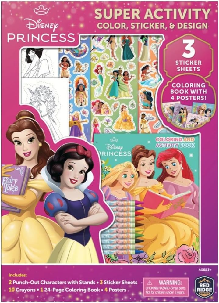 Disney Princess Super Activity Color, Sticker & Design Set by Skoodle, Disney Craft Kit for Girls Ages 3+, Creative Play with Stickers & Coloring
