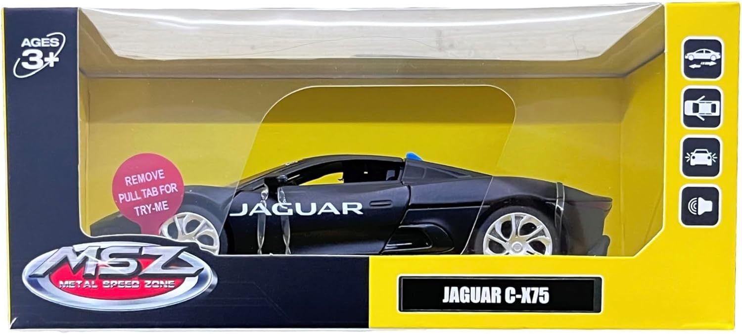 D-Power Jaguar C-X75 Die-Cast Model Car – 1:32 Scale, Black, Pull-Back Supercar Toy, Ages 3+