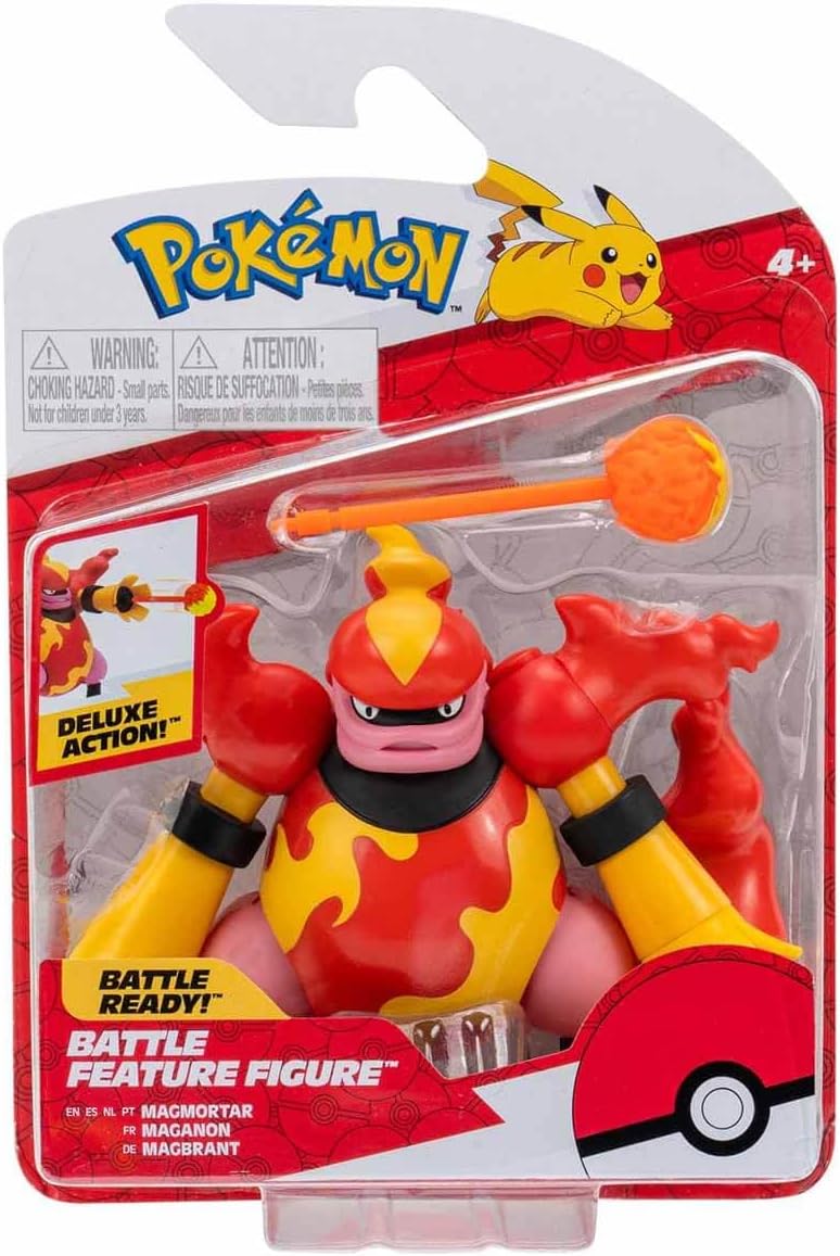 Pokemon Magmortar Battle Feature Figure - 4.5-Inch Magmortar Battle Figure with Fireball Cannon