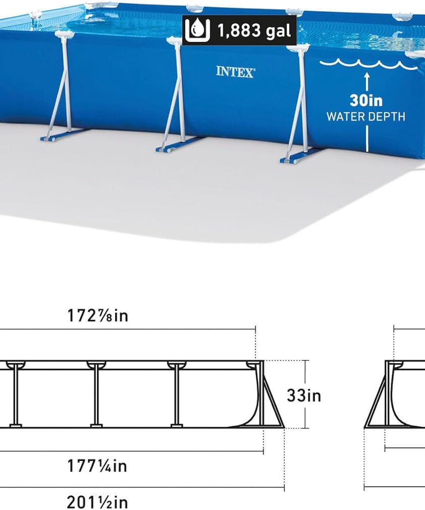 Intex 28273NP Rectangular Frame Pool – 17.7 x 86.6 x 33.1 inches (450 x 220 x 84 cm), Durable Above-Ground Pool for Summer Fun