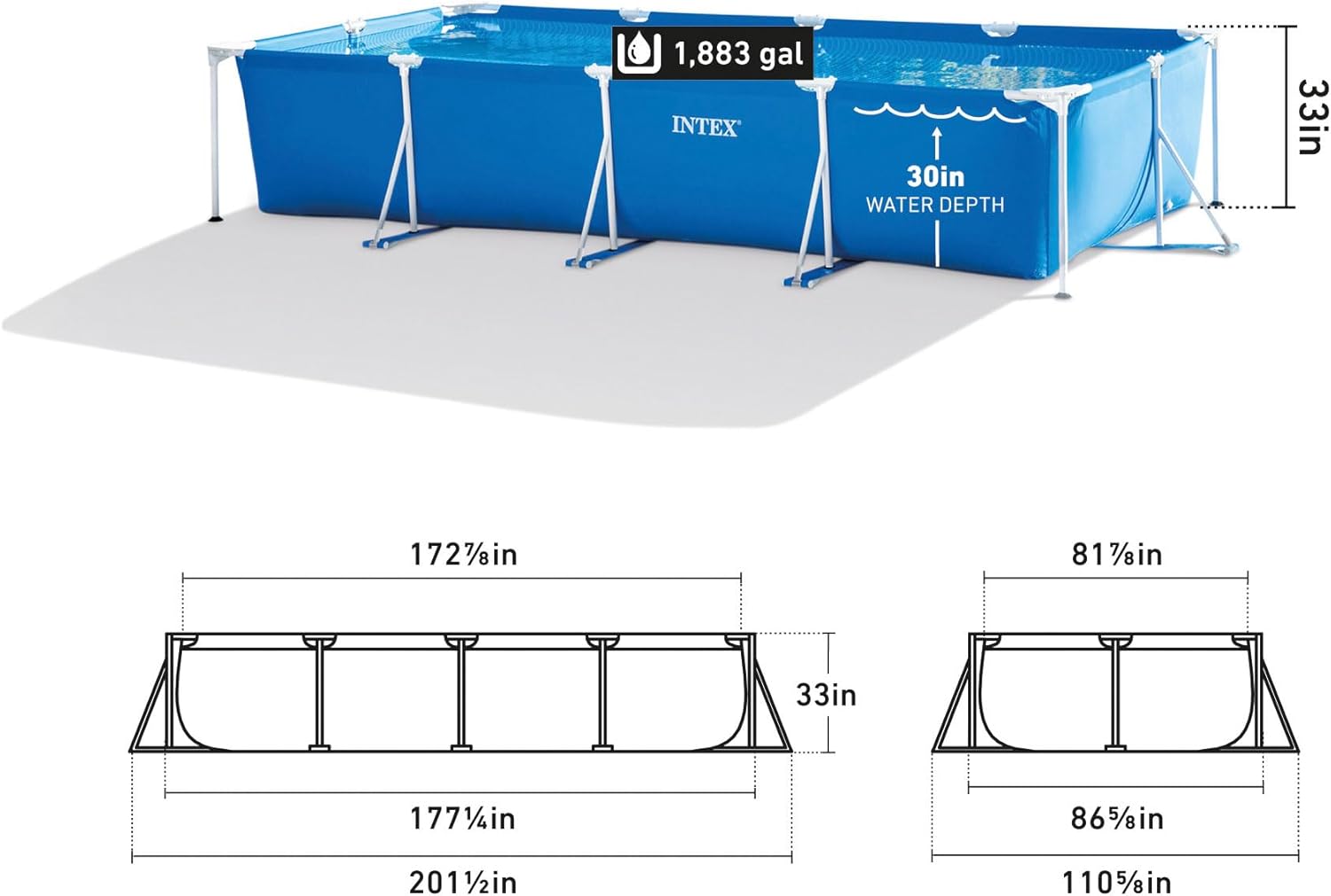 Intex 28273NP Rectangular Frame Pool – 17.7 x 86.6 x 33.1 inches (450 x 220 x 84 cm), Durable Above-Ground Pool for Summer Fun