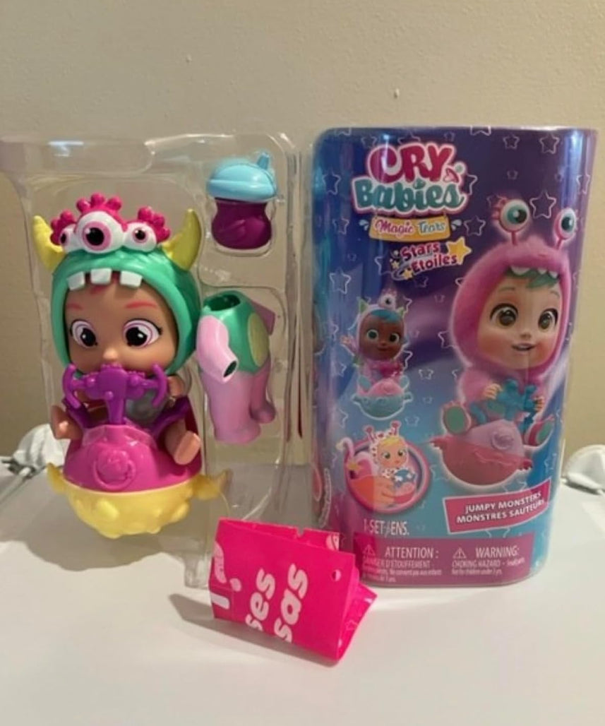 IMC Toys CRY Babies Zippy Mini Baby Doll with Monster Pyjamas, Tears, Slime and Jumping with Her Scooter, for Boys and Girls from 3 Years