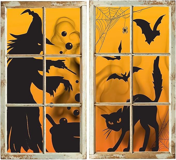 Witch and Cat Window Silhouettes - 33 1/2" x 65" | Multicolor | 2 Pcs.