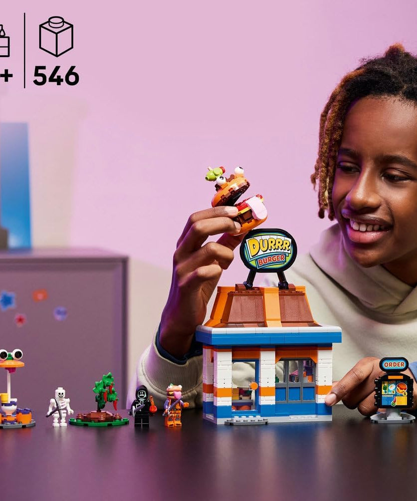 LEGO Fortnite Durrr Burger Restaurant - Creative Toy with Beach Bomber, Beef Boss & Grimey Minifigures - Collectible Gaming Gift for 10+ Year Old Boys & Girls - 77076