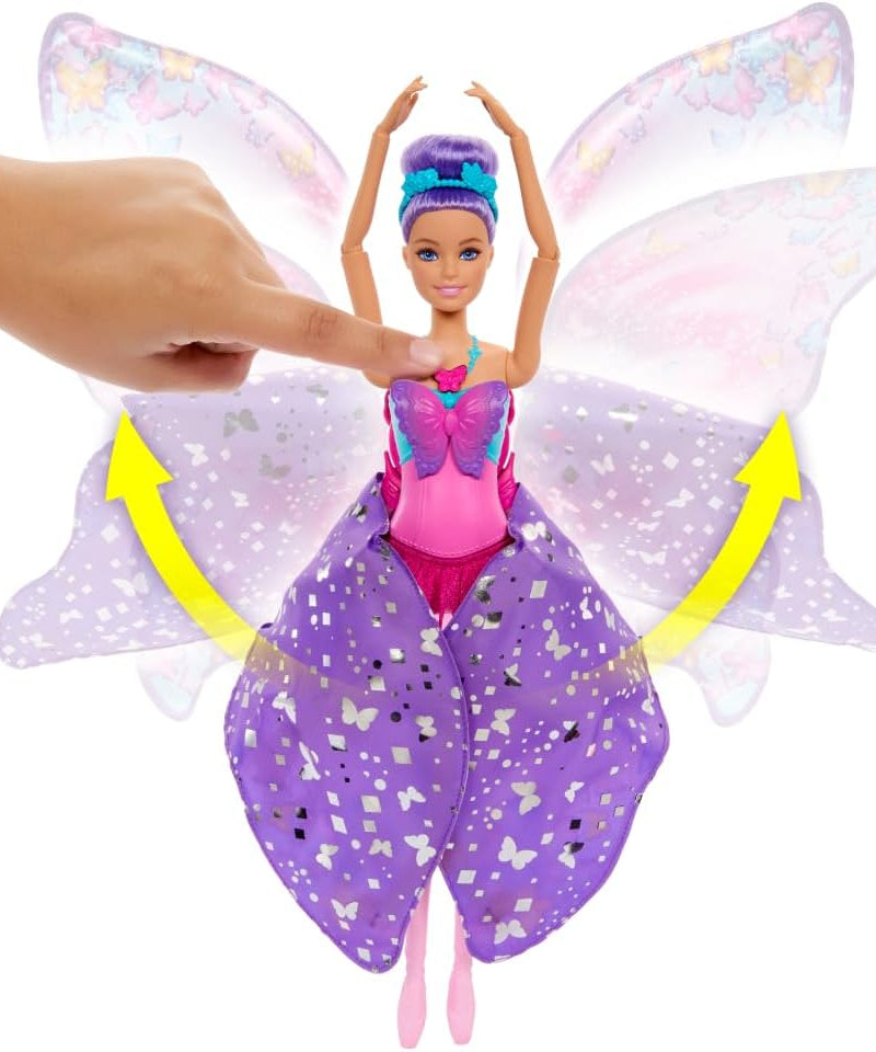 Barbie Dance and Flutter Doll with 2-in-1 Transformation from Dancer to Butterfly with Opening Wings, Purple Hair, Headpiece & Removable Tutu, HXJ10