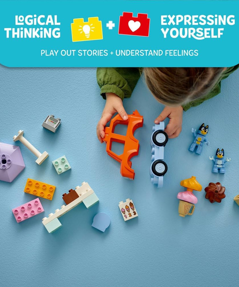 LEGO DUPLO Bluey Ice Cream Trip Toddler Toy with Vehicle Ice Cream Stand and 2 Figures including Bandit Gift for 2+ Year Old Girls and Boys 10458