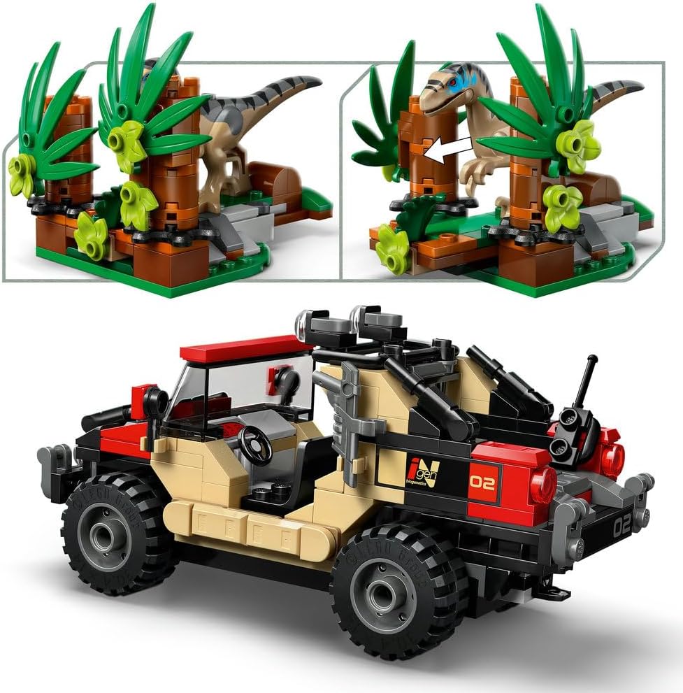 LEGO Jurassic World Raptor Off-Road Escape Dinosaur Toy incl 2 Dino Figures Off-Road Car Toy 2 Minifigures Gift for 6+ Year Old Boys Girls Rebirth Movie Fans 76972