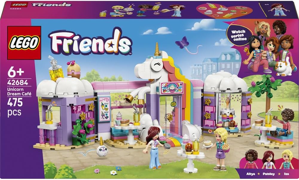 LEGO Friends Unicorn Dream Café - Toy Cake Shop w/ 3 Mini Dolls, Cash Register & Play Food Accessories incl. Cupcakes - Birthday Gift for 6+ Year Old Girls - 42684