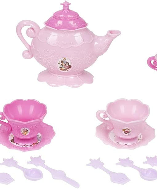 Disney Princess 26-Piece Toy Dinnerware Set, Multicolor Pretend Play Tea Set with Plates, Cups, Spoons, Forks, Knives, Teapot, Sugar Bowl and Creamer, Kids 3+