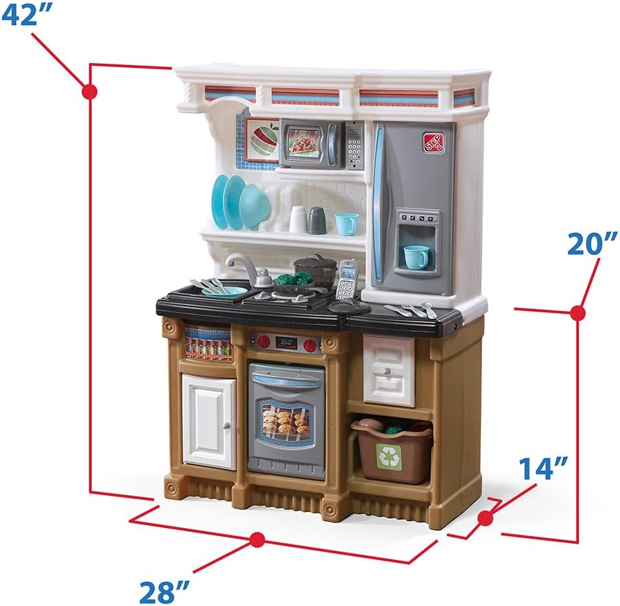Step2 Custom Kitchen Refresh, Interactive Roleplay Kitchen Set with Lights Sounds Storage Accessories, Pretend Cooking Toy for Kids Boys and Girls Age 2 to 6, Tan