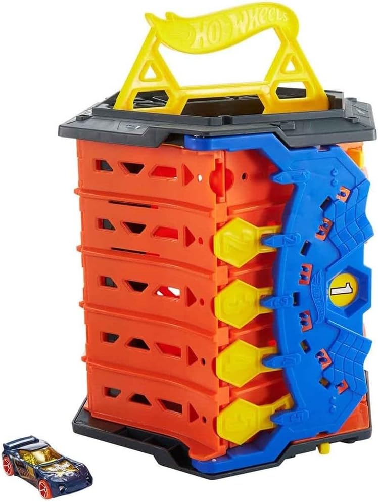 Hot Wheels Roll Out Raceway Track Set, Storage Bucket Unrolls into 5-Lane Racetrack, Includes 1 Hot Wheels Car, 4+ Years