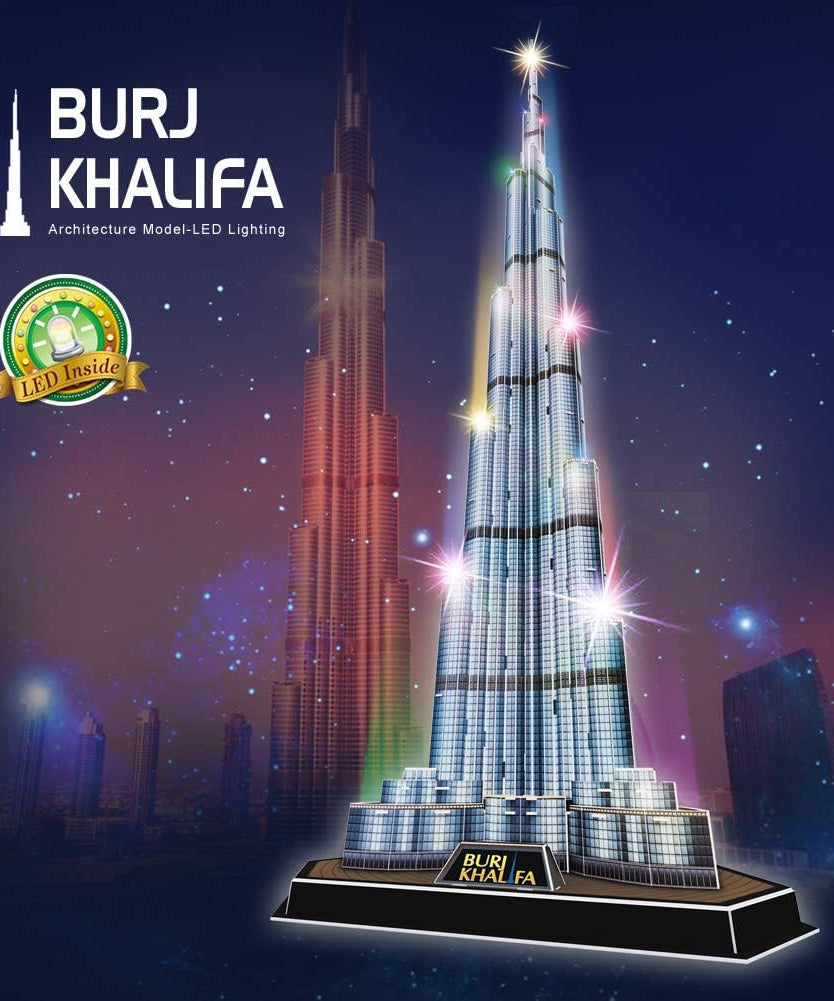 CubicFun 3D Puzzle LED Burj Khalifa Dubai Model Kit 136 Pieces Architecture Building Set for Adults + Teens Souvenir Display Gift
