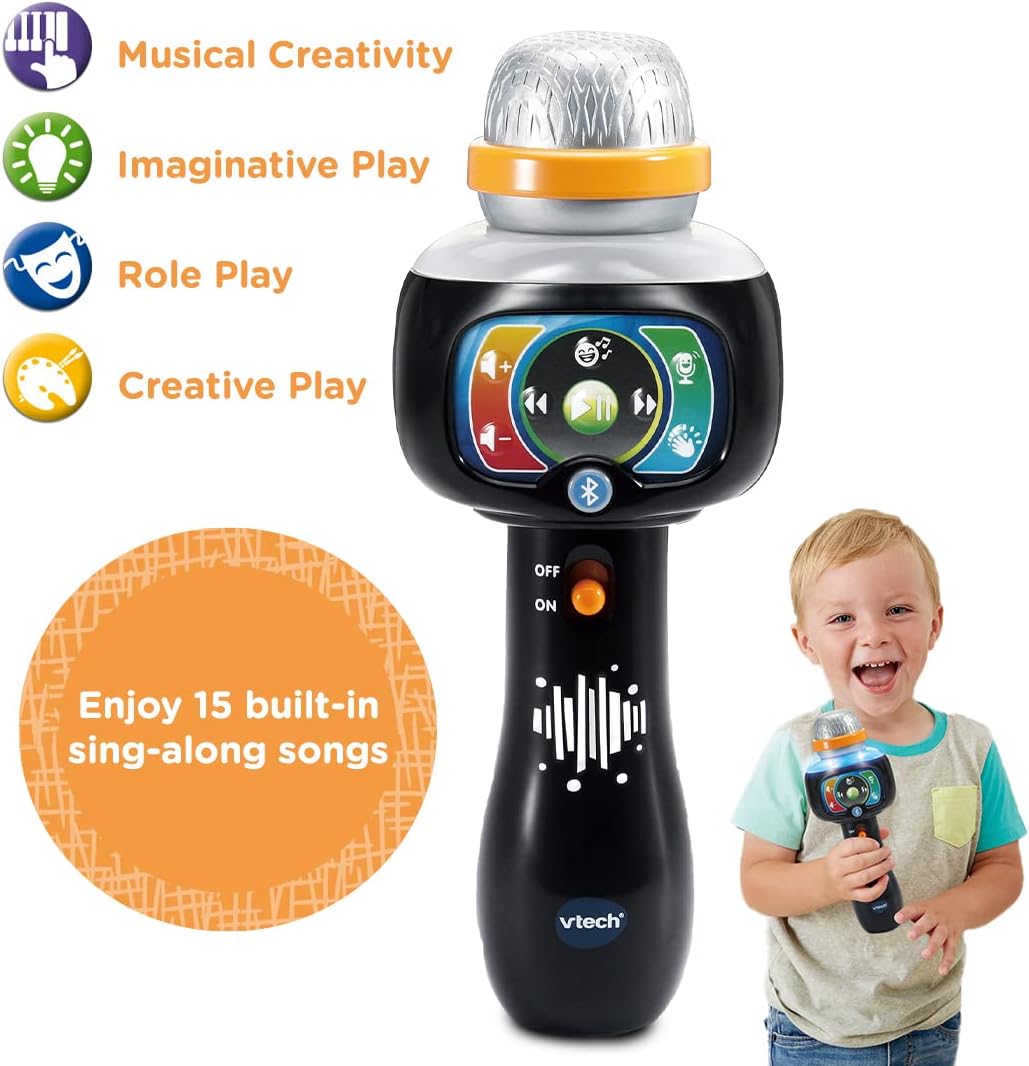VTech Singing Sounds Microphone Musical Toy with Bluetooth Voice Effects Lights and Built In Songs for Kids Ages 2 to 4 Plus