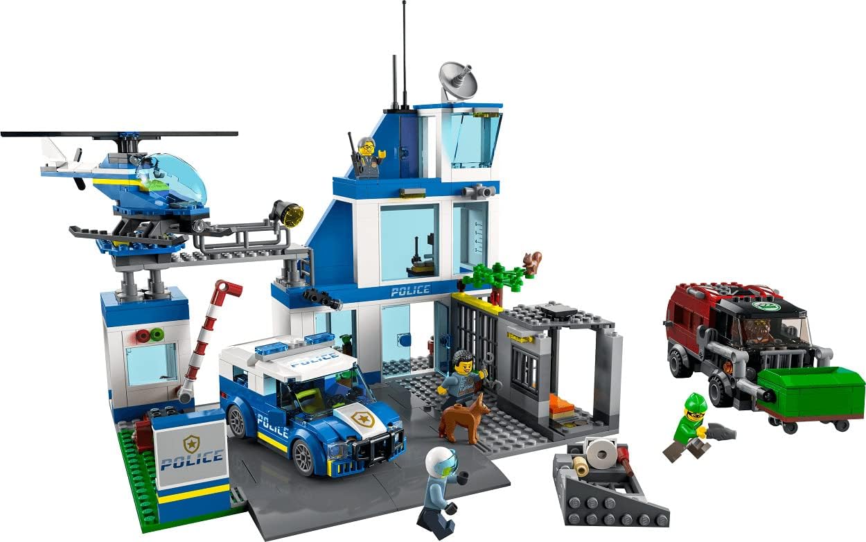 LEGO City Police Station 60316 Building Kit for Kids aged 6+, with a Helicopter, Patrol Vehicle and Customized Bin Lorry, Plus 5 Minifigures, Ramadan Gift Idea for Kids (668 Pieces)