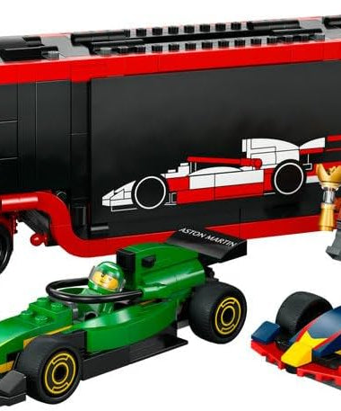 LEGO City F1 Truck with RB20 & AMR24 F1 Cars - Car Transporter Toy for RB & Aston Martin Formula 1 Teams - Incl. 2 Drivers & Race Simulator - Gifts for 8+ Year Old Boys & Girls - 60445