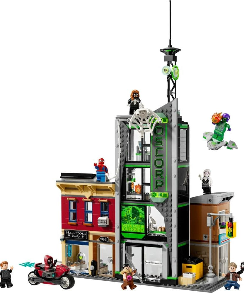 LEGO ǀ Marvel Spider-Man vs. Oscorp - Interactive Toy with a Motorbike, 8 Minifigures incl. Miles Morales & Green Goblin - Collectible Super Hero Gift for 10+ Year Old Boys & Fans - 76324