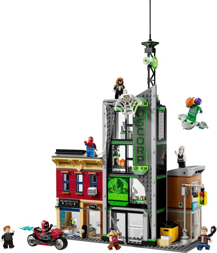 LEGO ǀ Marvel Spider-Man vs. Oscorp - Interactive Toy with a Motorbike, 8 Minifigures incl. Miles Morales & Green Goblin - Collectible Super Hero Gift for 10+ Year Old Boys & Fans - 76324