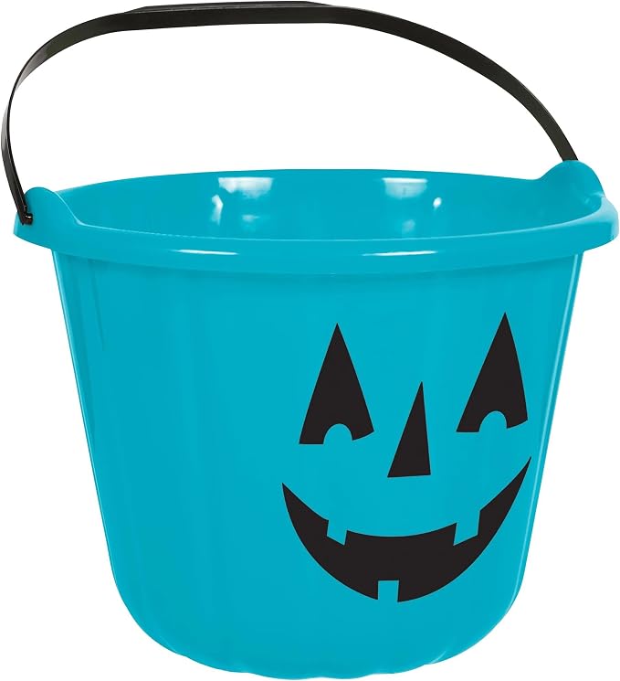 Amscan Teal Pumpkin Bucket - 6.8" x 8.8" | Plastic Halloween Candy Holder, Eco-Friendly, Unique Design for Trick-or-Treating and Fall Decor