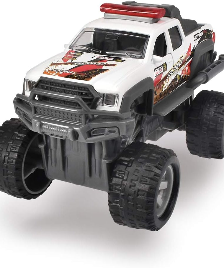 Dickie Toys Rally Monster Pull Back Toy Car 15cm, Monster Truck with Rubber Tyres, Extreme Suspension & Opening Doors, Random Color Assortment, Ages 3+